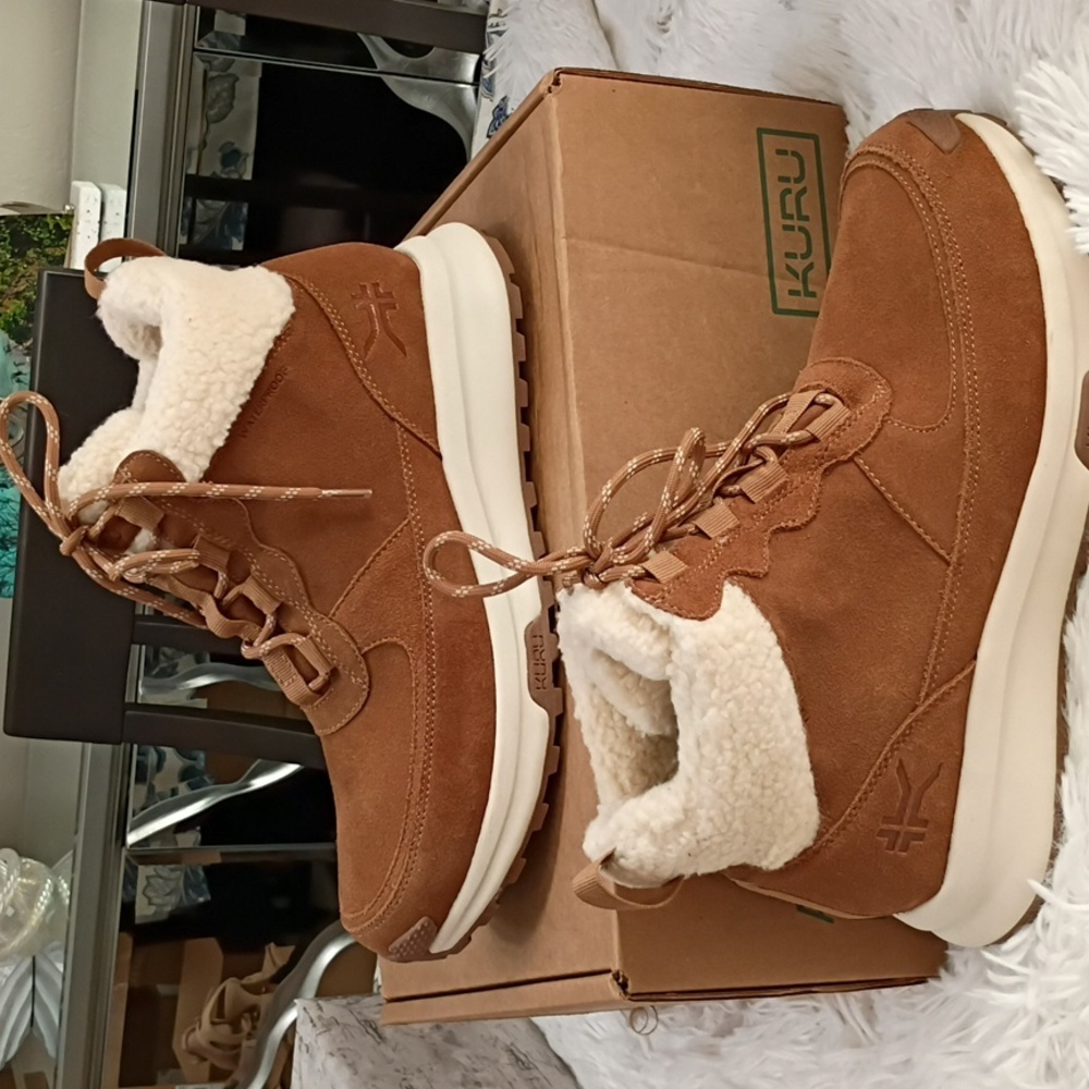New KURU Cloud Atom Lumi Brown Waterproof Leather Ankle Boots, Plantar Fascitis